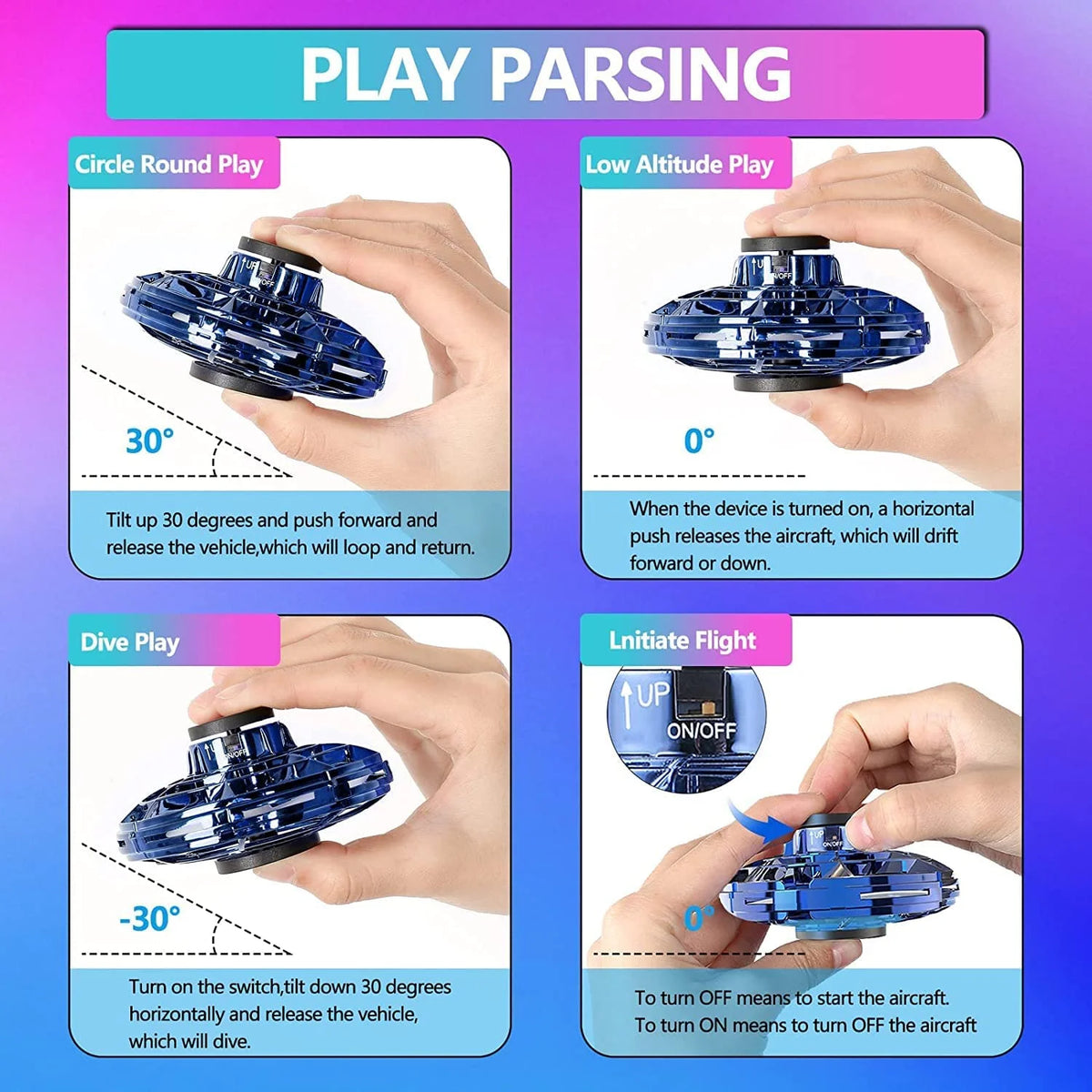 Flying Spinner Toy, Mini Flying Ball Toys,With 360 Fly Rotating UFO Fun Toy LED Light Flying Fidget Spinner Orb for Girls Boys Adult Indoor Outdoor,Blue